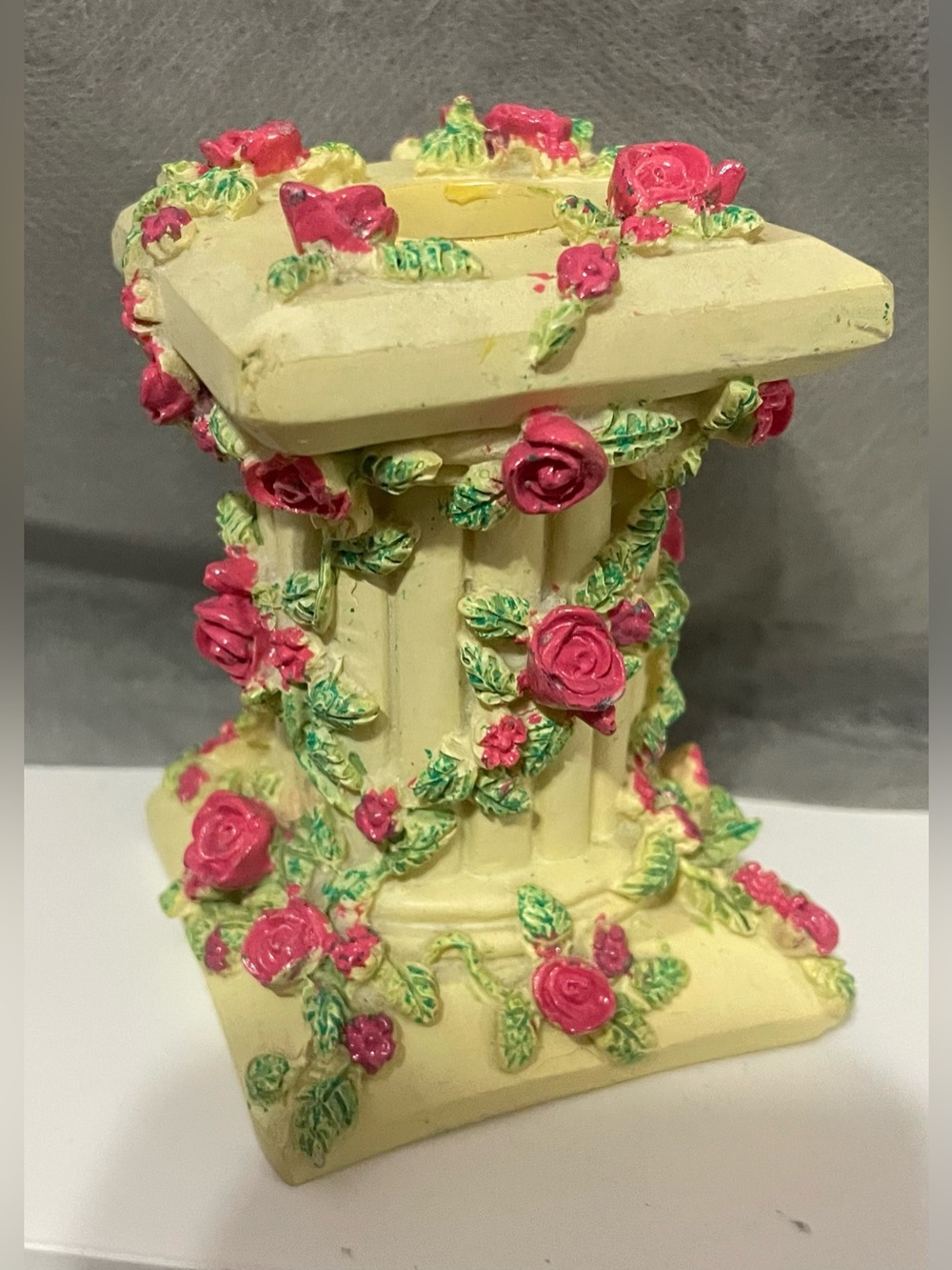 Decorative Cream Rose Pedestal Candle Holder